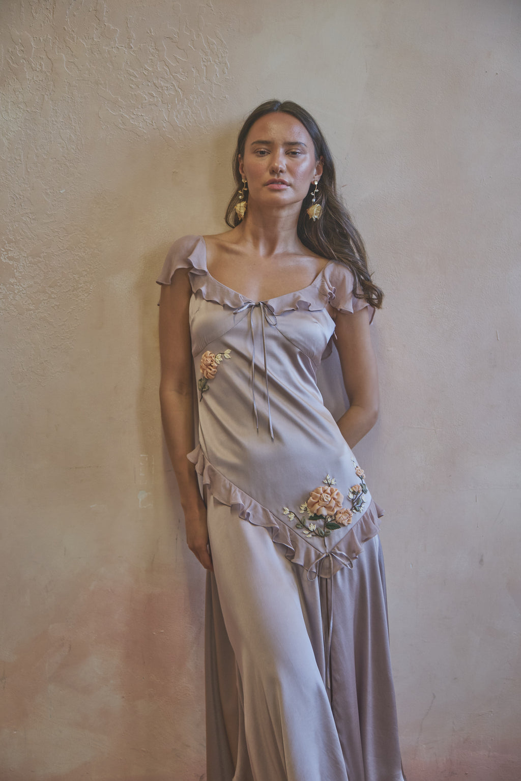 Dahlia Flutter Sleeve Silk Dress
