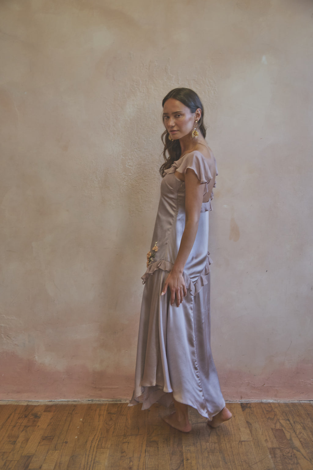 Dahlia Flutter Sleeve Silk Dress