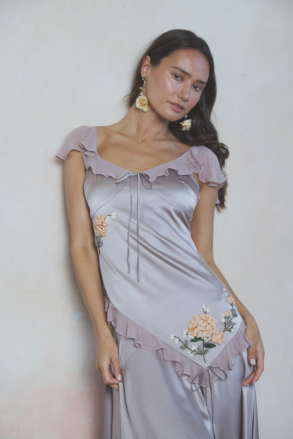 Dahlia Flutter Sleeve Silk Dress