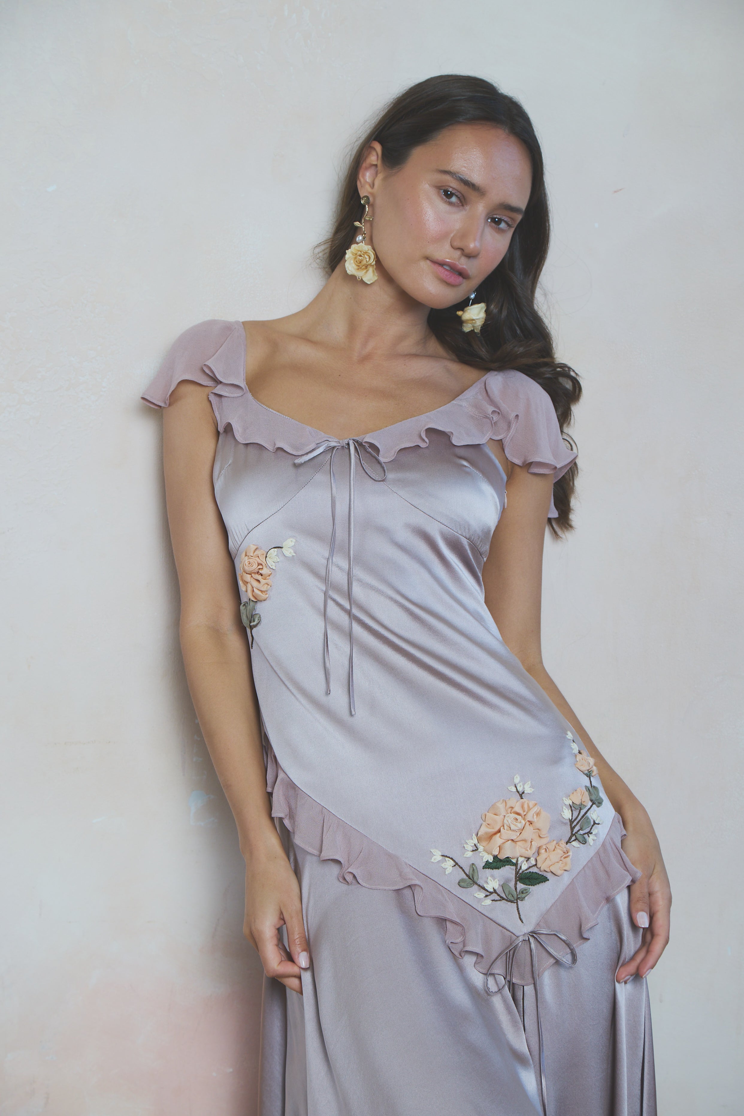 Dahlia Flutter Sleeve Silk Dress