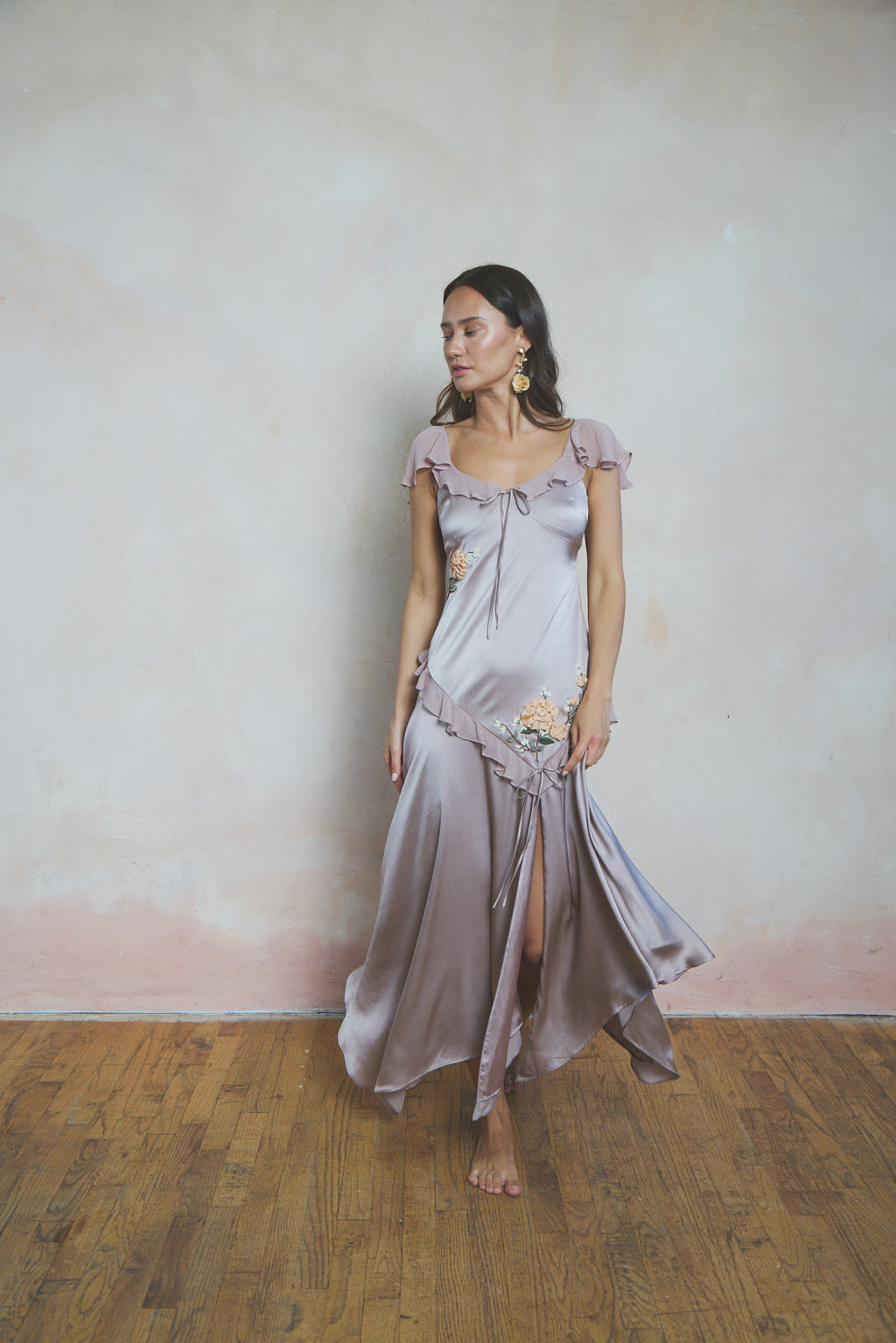 Dahlia Flutter Sleeve Silk Dress
