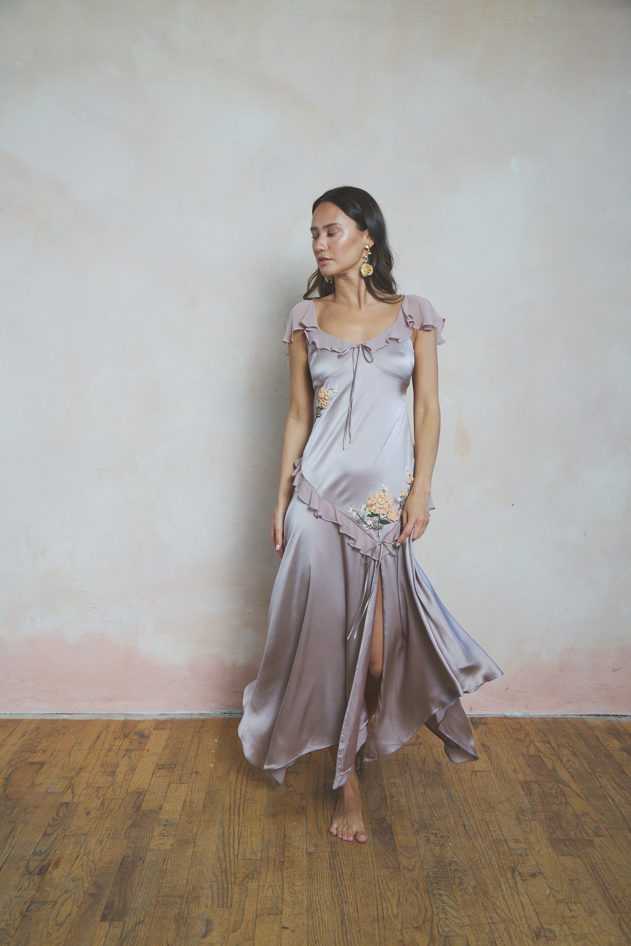 Dahlia Flutter Sleeve Silk Dress