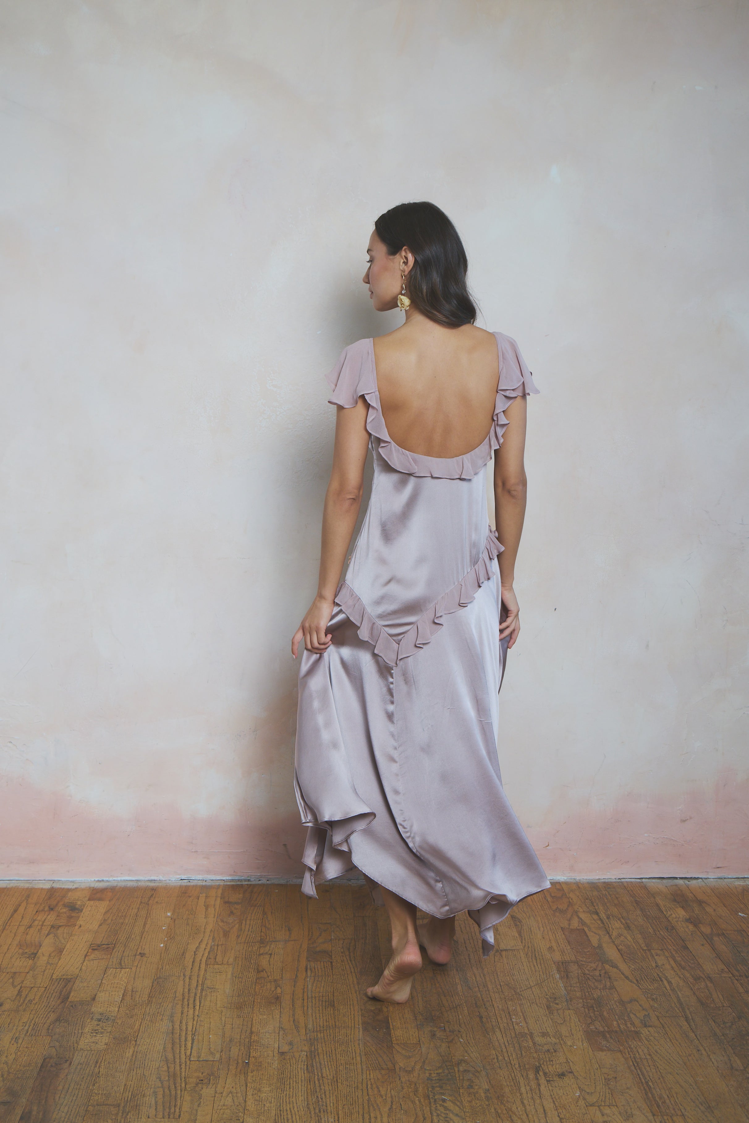 Dahlia Flutter Sleeve Silk Dress