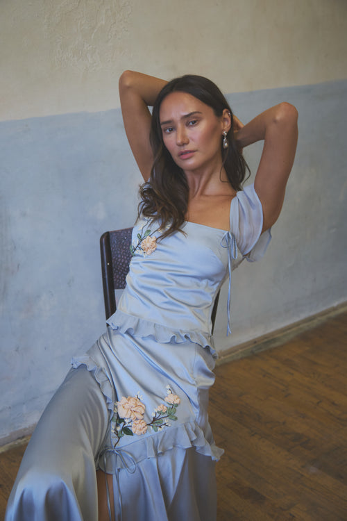 Célestine Flutter Sleeve Silk Top